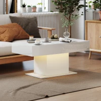 HOMCOM Extendable Coffee Table with LED Lights, Modern High Gloss Center Table with Hidden Storage for Living Room, White(m-8)