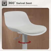 HOMCOM Counter Height Bar Stools Set of 2, Streamlined Bar Chairs with Adjustable Height and Swivel PU Leather Seat, White(m-5)