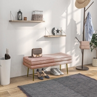 HOMCOM 39" Storage Ottoman, Velvet End of Bed Bench with Steel Legs, Foot Stool with Storage for Bedroom, Living Room, Pink