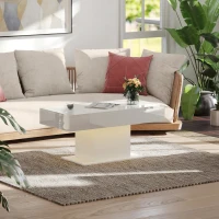 HOMCOM Extendable Coffee Table with LED Lights, Modern High Gloss Center Table with Hidden Storage for Living Room, White(m-10)
