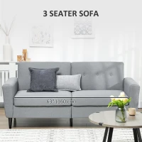 HOMCOM 3 Seater Sofa, Upholstered Couch for Bedroom, Modern Sofa Settee with Padded Cushion, Button Tufting and Wood Legs for Living Room, Grey(m-5)