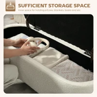 HOMCOM Storage Ottoman with Lift-Up Lid and Steel Legs, 45 Inches Sherpa Fleece Storage Chest for Living Room, Cream White(m-4)