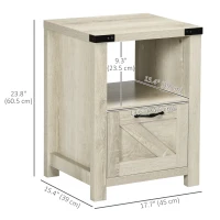 HOMCOM Side Table with Storage, Farmhouse End Table with Drawer, Open Shelf and Barn-style Panel, Nightstand for Living Room, Bedroom, Oak(m-3)