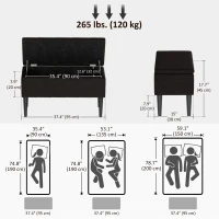 HOMCOM Modern Storage Bench, Ottoman with Storage and Lamb's Wool Upholstery for Living Room, Bedroom, Black(m-3)