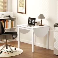 HOMCOM Solid Wood Kitchen Table, Drop Leaf Tables for Small Spaces, Folding Dining Table, White(m-10)