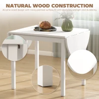 HOMCOM Solid Wood Kitchen Table, Drop Leaf Tables for Small Spaces, Folding Dining Table, White(m-6)