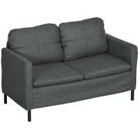 HOMCOM 53" 2 Seat Sofa, Upholstered Two Seater Couch with Sturdy Steel Legs for Bedroom, Living Room, Dark Grey(m-11)