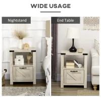 HOMCOM Side Table with Storage, Farmhouse End Table with Drawer, Open Shelf and Barn-style Panel, Nightstand for Living Room, Bedroom, Oak(m-5)
