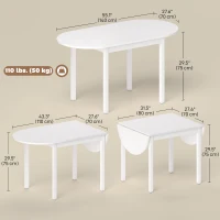 HOMCOM Solid Wood Kitchen Table, Drop Leaf Tables for Small Spaces, Folding Dining Table, White(m-3)