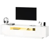 HOMCOM Entertainment Center with RGB LED Lights, TV Stand for 65-85 Inch TV, Modern TV Table for Living Room, High Gloss White(m-2)