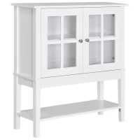 HOMCOM Sideboard Buffet Cabinet with Storage, Modern Coffee Bar Cabinet with 2 Glass Doors, Adjustable Shelf and Bottom Shelf, Console Table for Kitchen, Living Room, Dining Room, Hallway, White(m-1)