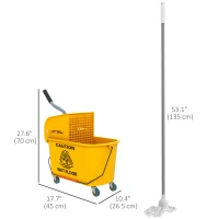 HOMCOM Mop Bucket with Wringer on Wheels for Floor Cleaning, 21 Quart Side Press Wringer with Handle and Mop, Yellow(m-3)