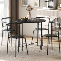 HOMCOM 5 Piece Dining Table Set, Space Saving Round Dining Set for 4 with Metal Frame for Small Spaces, Black Wood Grain(m-1)