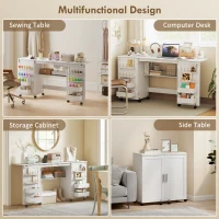 HOMCOM Folding Craft Table, Rolling Sewing Machine Table with Magnetic Doors, Bins, Pegs, Storage Shelf, Lockable Wheels, White(m-6)