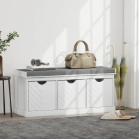 HOMCOM Shoe Storage Bench, Linen-Look Entryway Bench with 3 Removable Drawers and Padded Seat Cushion for Hallway, White(m-1)