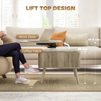 HOMCOM Lift Top Coffee Table with Storage, Center Table with Hidden Compartments and Pine Wood Legs for Living Room, Oak(m-4)