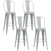 HOMCOM Set of 4 Bar Stools Kitchen Industrial Breakfast Bistro Cafe Metal Frame Silver Grey(m-11)