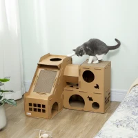 PawHut Multi-Level Cardboard Cat House, Corrugated Cardboard Play Condo with Scratching Pads for Indoor Kittens(m-8)