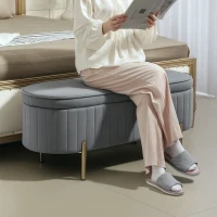 HOMCOM Upholstered Bedroom Bench, Channel Tufted Ottoman Bench with Thick Padding and Metal Legs, Grey(m-9)