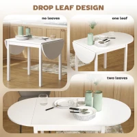 HOMCOM Solid Wood Kitchen Table, Drop Leaf Tables for Small Spaces, Folding Dining Table, White(m-5)
