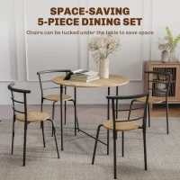 HOMCOM 5 Piece Dining Table Set, Space Saving Round Dining Set for 4 with Metal Frame for Small Spaces, Natural(m-4)