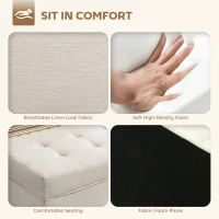 HOMCOM Storage Ottoman Bench, Foot Rest with Lift-Up Lid and Wood Legs, Linen Storage Chest for Living Room, Cream White(m-6)