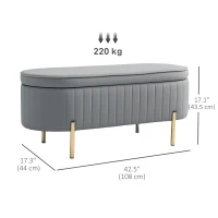 HOMCOM Upholstered Bedroom Bench, Channel Tufted Ottoman Bench with Thick Padding and Metal Legs, Grey(m-3)