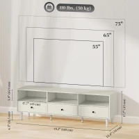 HOMCOM TV Stand for up to 75 Inches, TV Table with 3 Storage Shelves, 3 Drawers for Living Room, Bedroom, Cream White(m-3)