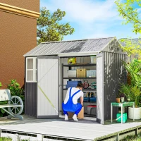 Outsunny 8' x 5.5' Metal Garden Storage Shed, Extra Large Outdoor Tool Storage House w/Lockable Doors, Window, Air Vents, Gray(m-2)