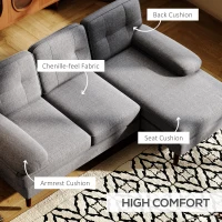 HOMCOM Modern Corner Couch with Right Chaise Lounge, Tufted 3-Seater Sofa with Wooden Legs for Living Room, Grey(m-5)
