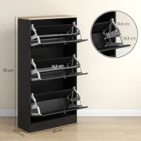 HOMCOM Modern Shoe Storage Cabinet with 3 Flip Drawers and Adjustable Shelves for 12-18 Pairs of Shoes, Black(m-3)