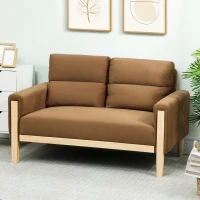 HOMCOM 53" Loveseat Sofa, Small 2 Seater Couch with Solid Wood Legs, Modern Velvet Sofa for Living Room, Small Spaces,Brown(m-9)
