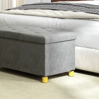 HOMCOM Storage Ottoman Bench, Velvet Upholstered Foldable Ottoman Footrest, Foot Stool with Wood Legs for Living Room, Bedroom(m-10)