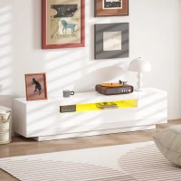 HOMCOM Entertainment Center with RGB LED Lights, TV Stand for 65-85 Inch TV, Modern TV Table for Living Room, High Gloss White(m-10)