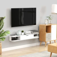 HOMCOM 47" Floating TV Stand for TVs up to 50 Inch, Wall Mounted Media Console with Flip Drawer and 2 Open Shelves, White(m-9)