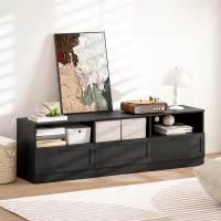 HOMCOM TV Stand with Storage, Modern Entertainment Center with 3 Cabinets and 3 Open Shelves, for TVs up to 85", Black(m-10)