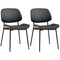 HOMCOM Dining Chairs Set of 2, Mid Century Modern Dining Room Chairs with Bentwood Back and Metal Legs for Kitchen Living Room(m-2)