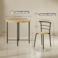 HOMCOM 5 Piece Dining Table Set, Space Saving Round Dining Set for 4 with Metal Frame for Small Spaces, Natural(m-3)