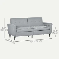 HOMCOM 3 Seater Sofa, Upholstered Couch for Bedroom, Modern Sofa Settee with Padded Cushion, Button Tufting and Wood Legs for Living Room, Grey(m-3)
