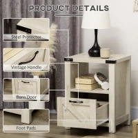 HOMCOM Side Table with Storage, Farmhouse End Table with Drawer, Open Shelf and Barn-style Panel, Nightstand for Living Room, Bedroom, Oak(m-6)