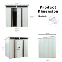 6 x 5 ft Outdoor Metal Storage Shed with Galvanized Steel, Sliding Doors and Padlock, Outbuilding for Backyard, 72.5" L x 55" W x 71" H, White(m-3)
