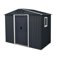 8 x 4 ft Outdoor Metal Storage Shed with Door and Metal Foundation, Storage Hut ideal for Backyard, 93'' L x 51.5'' W x 74.5'' H, Black+White(m-2)