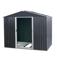 8 x 6 ft Outdoor Metal Storage Shed with Galvanized Steel Panels and Sliding Doors, Outbuilding for Backyard, 89" L x 64" W x 75" H, Black(m-2)