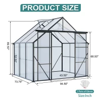 Walk-in Polycarbonate Greenhouse with Double Sliding Doors, Galvanized Base, Heavy Duty Hothouse for Plant, 94.5" L x 74" W x 89.5" H, Black(m-3)