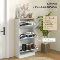 HOMCOM Modern Shoe Storage Cabinet with 3 Flip Drawers and Adjustable Shelves for 12-18 Pairs of Shoes, White(m-4)