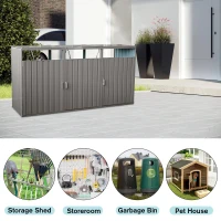 Metal Garbage Bin Shed with Doors and Lockable Handles, Trash Can Shed Perfect for Outdoor Storage, 94.5'' L x 31.5'' W x 48'' H, Grey(m-5)