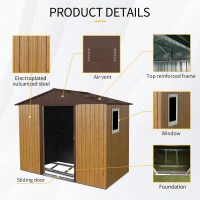 8 x 4 ft Outdoor Metal Storage Shed with Door and Metal Foundation, Storage Hut ideal for Backyard, 93'' L x 51.5'' W x 74.5'' H, Coffee(m-4)