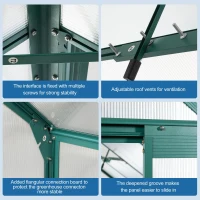 Polycarbonate Walk-in Greenhouse with Sliding Door and Adjustable Roof, Hothouse with Duty Aluminum Frame, 75'' L x 146'' W x 77'' H, Green(m-8)