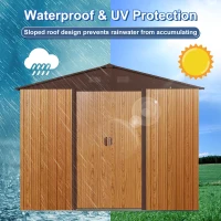 8 x 10 ft Outdoor Metal Storage Shed with Metal Foundation, Sliding Doors, Outbuilding for Garden Hobbyists, 89" L x 114.5" W x 75" H, Coffee(m-4)
