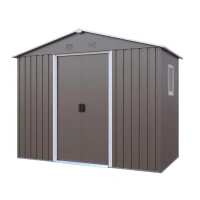 8 x 4 ft Outdoor Metal Storage Shed with Pad-lockable Sliding Doors, Storage Hut with Galvanized Steel Panels, 93'' L x 51.5'' W x 75'' H, Gray(m-2)